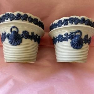 Vintage Wedgwood style blue overlay flower pots